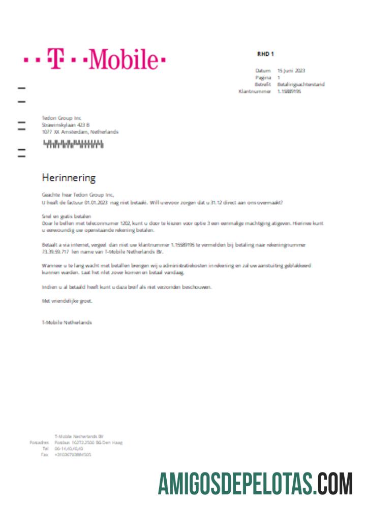 Projeto de lei de serviços públicos da T Mobile Holanda, SCR exemplo real